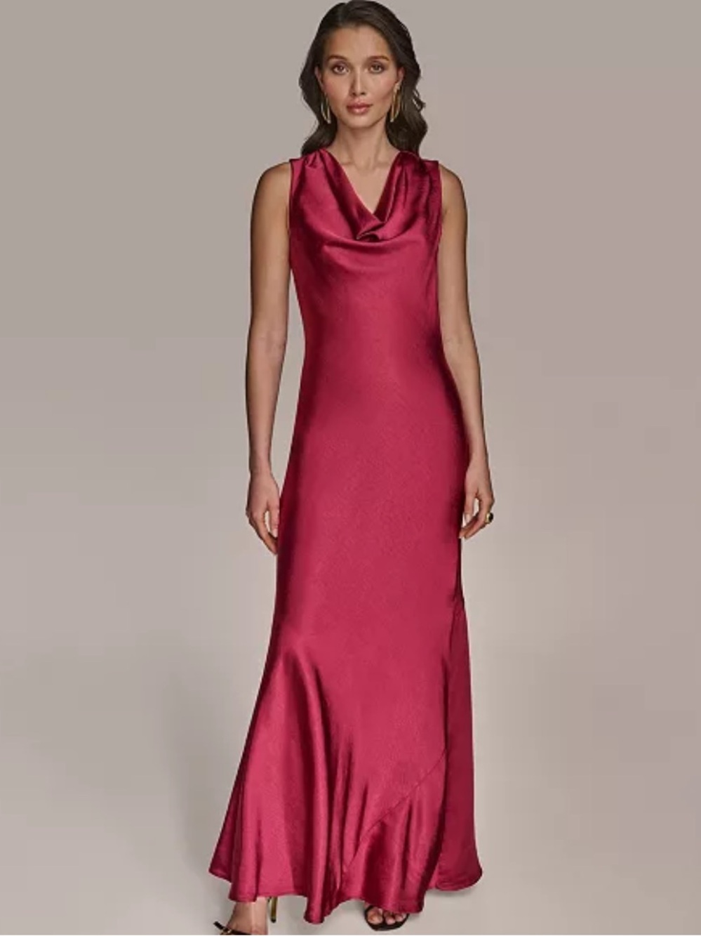 Donna Karan New York Women’s Cowlneck Slip Gown Satin Dress Raspberry size 6 NEW